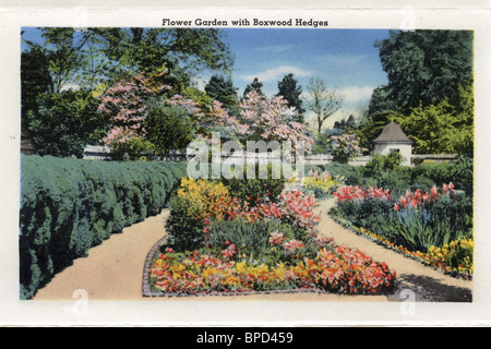 1935 Carte postale ancienne couleur, la maison de George Washington à Mount Vernon, en Virginie, USA Banque D'Images