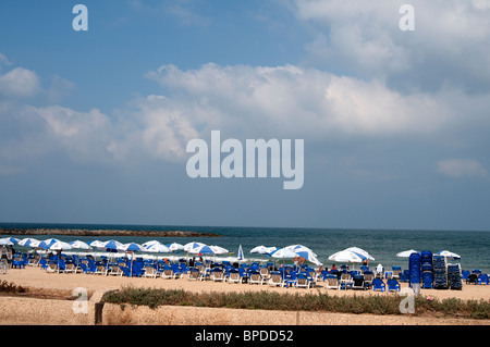 Promenade le long de la plage de Tel Aviv Banque D'Images