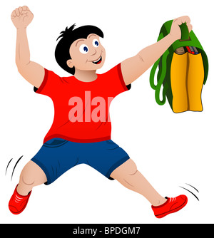 Retour à l'école concept de jumping happy boy avec sac Banque D'Images