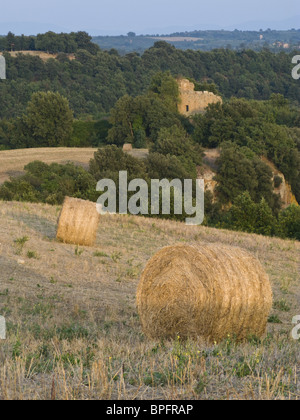 Paysage rural de la Tuscia en Italie centrale. Dans l'arrière-plan les ruines du château médiéval. Banque D'Images