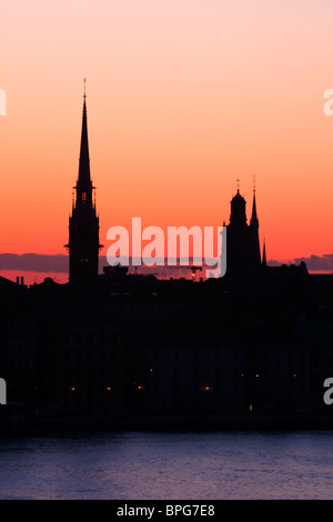 Silhouette de Stockholm contre l'sunset sky Banque D'Images