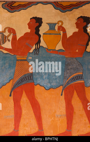 Fresque au Palais Minoen de Knossos en Crète, Grèce. Banque D'Images