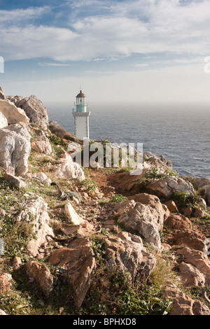 Le phare de Cap Tenaro dans le Péloponnèse, Grèce. Banque D'Images