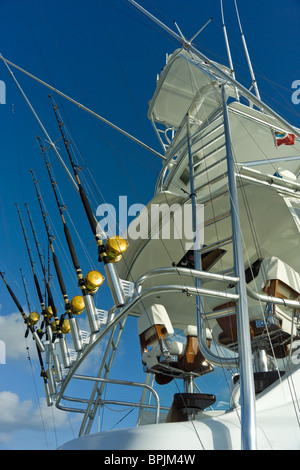 Cannes et moulinets sur tour de voile Banque D'Images