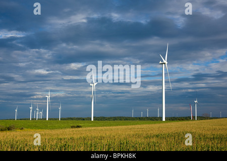 Éoliennes sur le plateau de Tug Hill, le plus grand projet d'énergie éolienne de l'État de New York, comté de Lewis. Banque D'Images