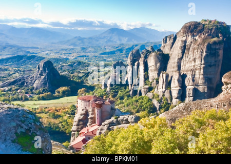 Monastère de Roussanou dans les météores Trikala région, la Grèce. Banque D'Images