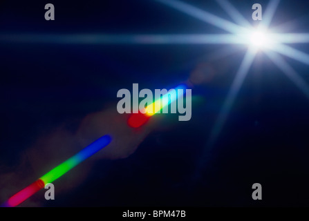 Starburst abstrait / Star Burst, l'énergie du faisceau de lumière, effets de réfraction Streak, des problèmes de mise au point la photographie expérimentale Banque D'Images