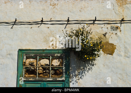 Libre d'un mur de maison abandonnée à Teguise sur l'île de Lanzarote, Espagne. Banque D'Images