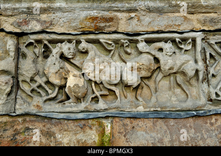 Des sculptures en anglo-saxon et Sainte Marie Saint Hardulph Church, Breedon sur la colline, dans le Leicestershire, Angleterre, RU Banque D'Images