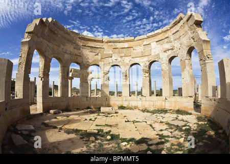 Le marché, Site archéologique de Leptis Magna, Libye, Afrique Banque D'Images