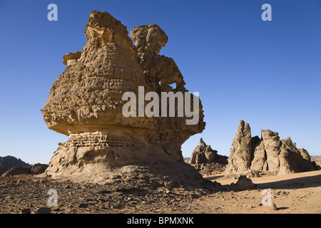 Formations de pierre dans le désert de Libye, Wadi Bahoha, Akakus mountains, Libye, Sahara, Afrique Banque D'Images