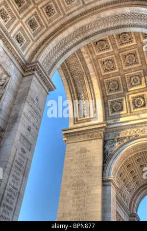 Vue sous l'Arc de Triomphe à Paris. Banque D'Images