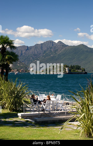 Le Lac Majeur, Stresa, au bord du lac vue d'Isola Bella et Pescatori, Piemonte, Italie Banque D'Images