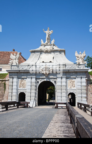 La 3ème porte de Alba Carolina Fortress à Alba Iulia, Roumanie. Banque D'Images