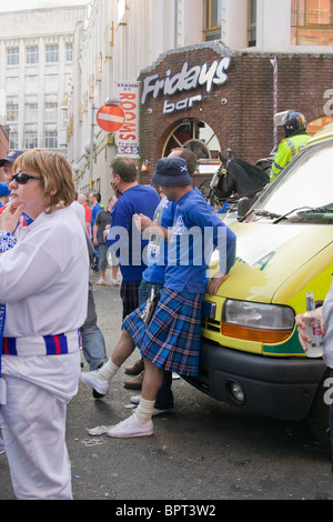 Les amateurs de football à Manchester City pour la coupe de l'UEFA 2008 s'opposant à la Glasgow Rangers et le russe Zenit St Petersburg Banque D'Images