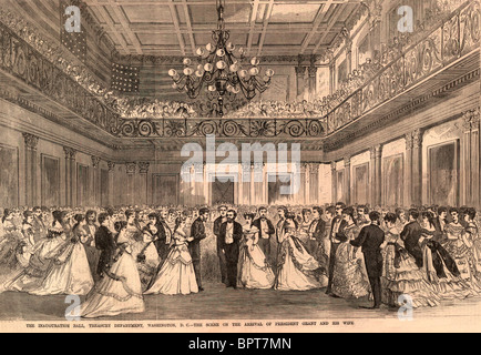 L'inauguration ball, Secrétariat du Ministère Washington, D.C. - La scène sur l'arrivée du président Grant et sa femme, Mars 1869 Banque D'Images