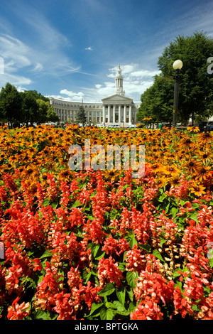 Denver City & County Building vue du jardin Les jardins de fleurs au Civic Center Park, Denver, Colorado, USA Banque D'Images