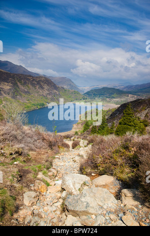 Avis de Llyn Dinas Snowdonia, du sud-est Banque D'Images