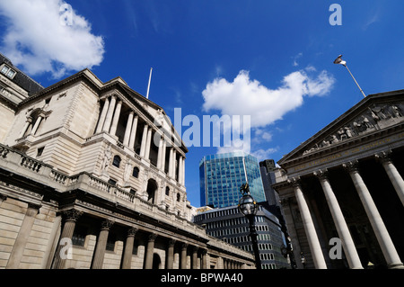 La Banque d'Angleterre et le Royal Exchange, Threadneedle Street, London, England, UK Banque D'Images