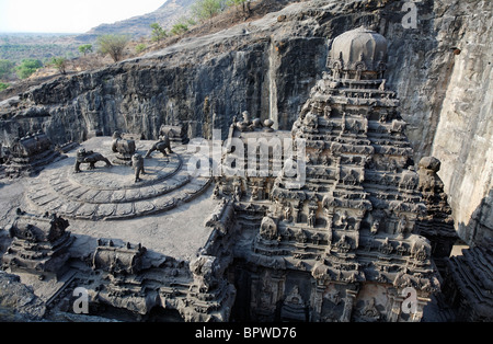 Kailash temple, les grottes d'Ellora, l'État du Maharashtra, Inde Banque D'Images