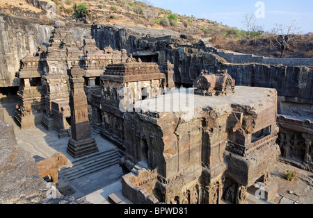 Kailash temple, les grottes d'Ellora, l'État du Maharashtra, Inde Banque D'Images