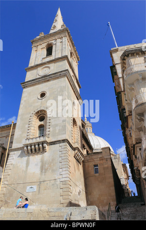 St Paul's Anglican Cathedral, vu de Marsamxett Triq, Valletta, Malte, Méditerranée, Europe Banque D'Images