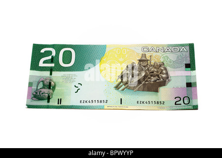 Vingt dollars canadiens sur un fond blanc Banque D'Images