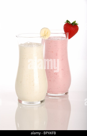 Fraise et banane milk-shakes Banque D'Images