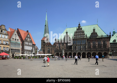 Buergerhaeuser mit Liebfrauenkirche und Rathaus Am Marktplatz à Brême, Weser, Freie Hansestadt Bremen Banque D'Images