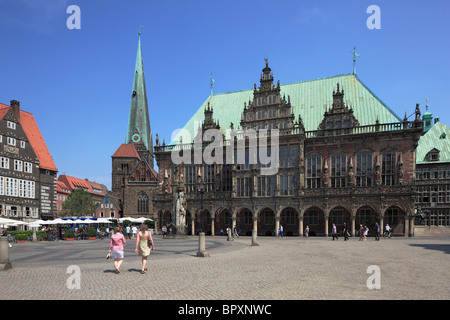 Buergerhaeuser mit Liebfrauenkirche und Rathaus Am Marktplatz à Brême, Weser, Freie Hansestadt Bremen Banque D'Images