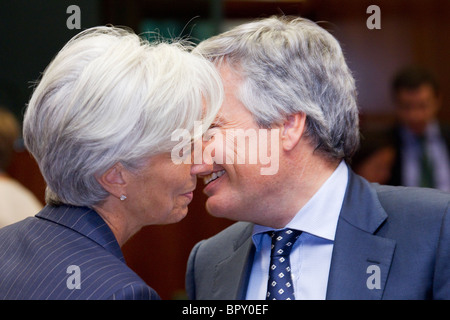 La ministre française des Finances Christine Lagarde et le Ministre belge des Finances Didier Reynders Banque D'Images
