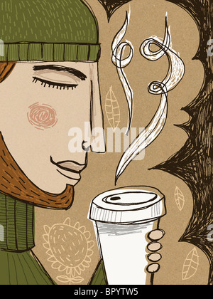 L'odeur d'un homme de sa tasse de café Banque D'Images