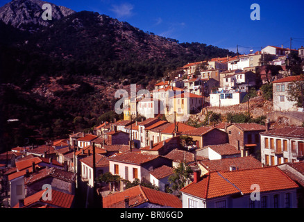 Lesbos. La Grèce. Le village de montagne de Ayiassos. Banque D'Images