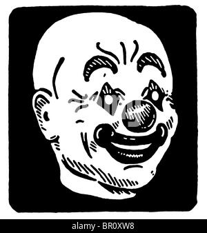 Une version noir et blanc d'une version noir et blanc d'une illustration d'une tête de clowns Banque D'Images