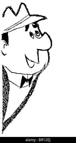 Une version noir et blanc d'un dessin d'un style cartoon smartly dressed man Banque D'Images