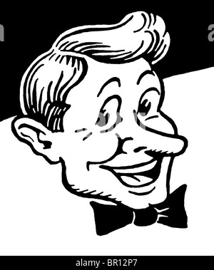 Une version noir et blanc d'un cartoon style vintage dessin d'un homme Banque D'Images