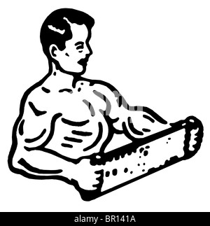 Une version noir et blanc d'une illustration d'un homme très musclé Banque D'Images