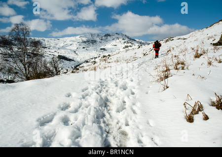 Hill promeneurs sur Helm Crag en hiver, Easedale, près de Grasmere, Lake District, Cumbria, England, UK Banque D'Images