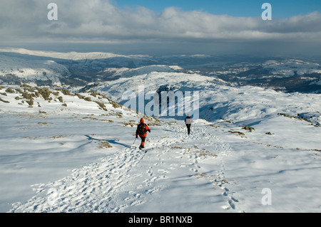 Hill promeneurs en ordre décroissant en Easedale de sergent l'homme en hiver. Près de Grasmere, Lake District, Cumbria, England, UK Banque D'Images