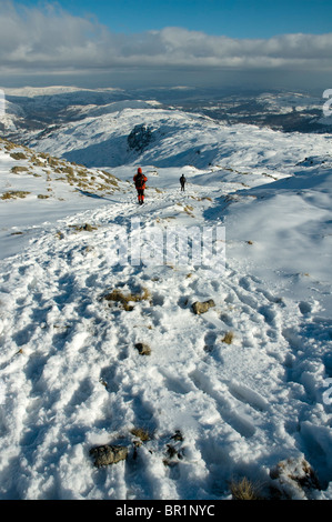 Hill promeneurs en ordre décroissant en Easedale de sergent l'homme en hiver. Près de Grasmere, Lake District, Cumbria, England, UK Banque D'Images