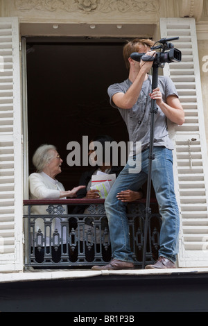 Les membres de la presse et des médias de l'enregistrement des événements au cours de la démonstration proposée sur la réforme des retraites, Paris, France, 07/09/10 Banque D'Images