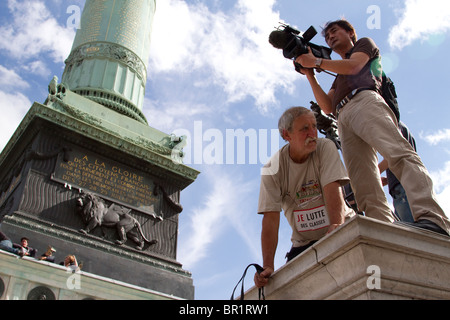 Les membres de la presse et des médias de l'enregistrement des événements au cours de la démonstration proposée sur la réforme des retraites, Paris, France, 07/09/10 Banque D'Images