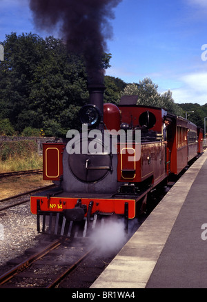 Loco n° 14 laissant Welshpool station pour Llanfair Caereinion sur le Welshpool et Llanfair light railway Banque D'Images