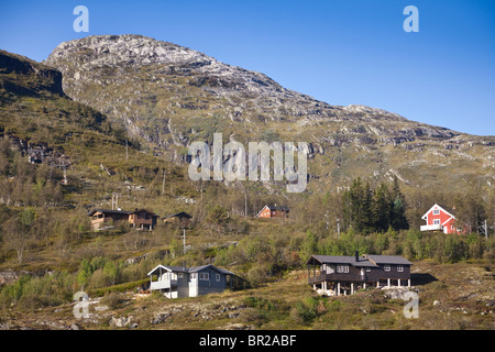 Mountain Valley paysage de la célèbre ligne de chemin de fer de Flåm touristiques en Norvège. Banque D'Images