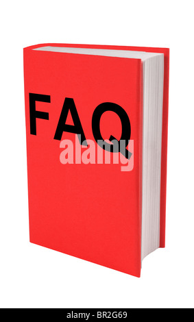 L'acronyme FAQ (Foire Aux Questions) imprimé sur un livre rouge. Banque D'Images