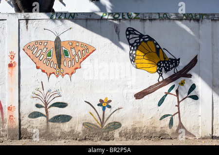 Peinture murale, des messages très sérieux en créole, Tamarin, Ile Maurice Banque D'Images