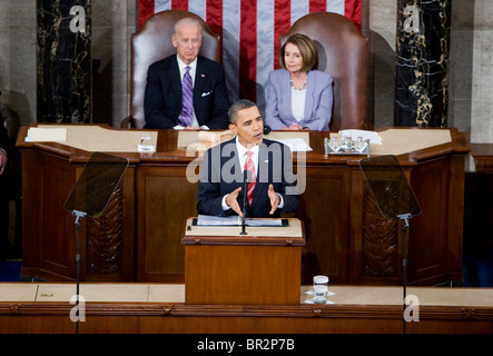 Le président Barack Obama présente son premier état de l'Union. Banque D'Images