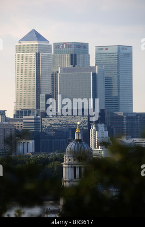 Vue de Canary Wharf Docklands de Londres Greenwich Park Banque D'Images