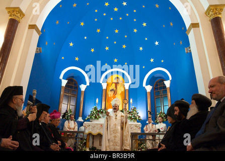 Messe à l'église syrienne de Bethléem par le patriarche d'Antioche de l'Eglise syriaque catholique Ignace Joseph III Younan Banque D'Images