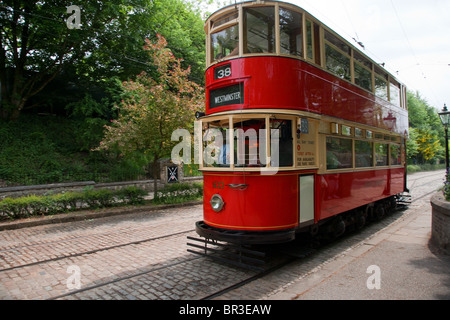 Tramway Tramway National Musée Crich Village, nr Matlock, Derbyshire, Angleterre Banque D'Images